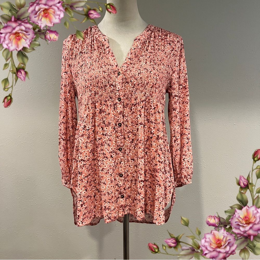 Knox Rose Pink Floral Blouse cottagecore style size small